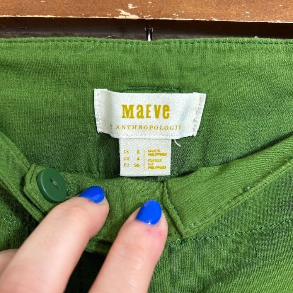 Anthropologie Maeve Naomi High Rise Wide Leg Trouser Pant 4 Green Linen Blend - Picture 7 of 8
